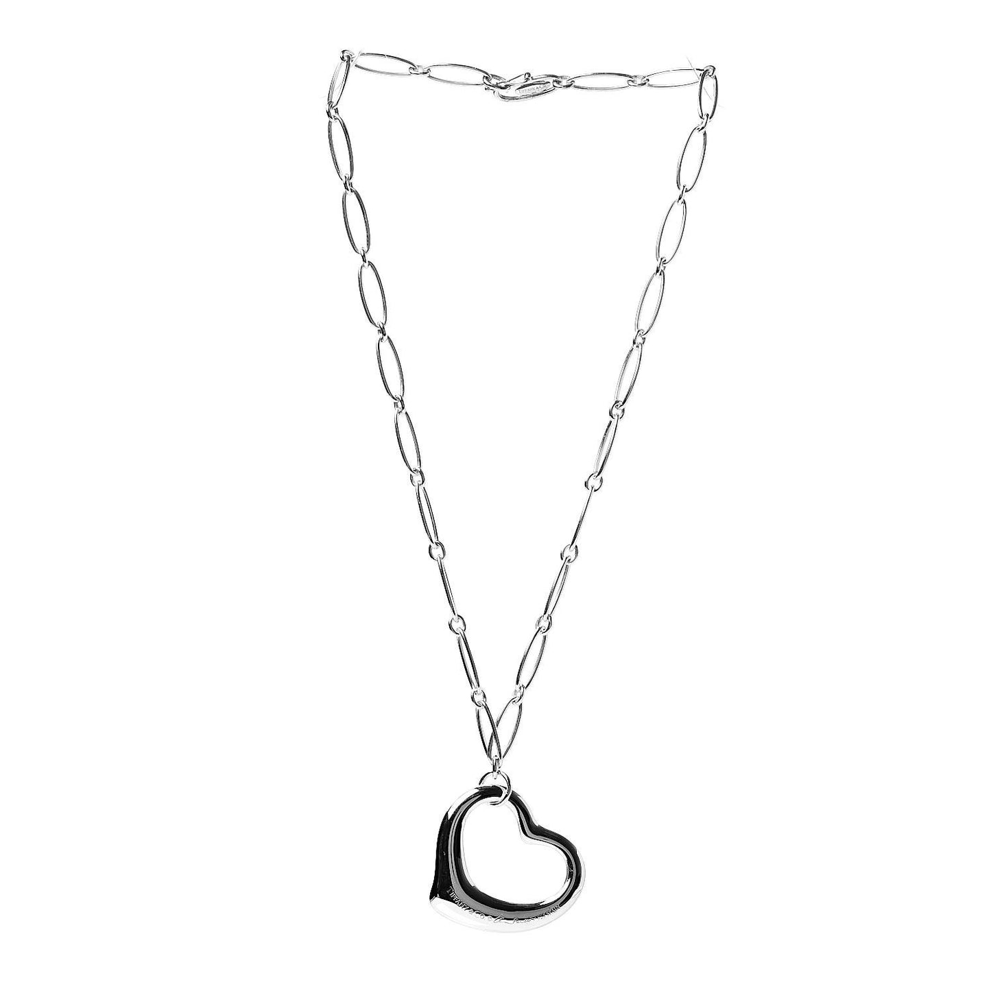 Sterling Silver 35mm Elsa Peretti Open Heart Link Pendant Necklace
