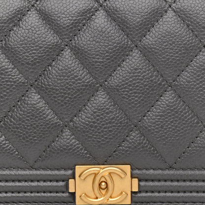 Chanel Caviar Quilted Mini Boy Wallet On Chain WOC Dark Gray 7 of 10