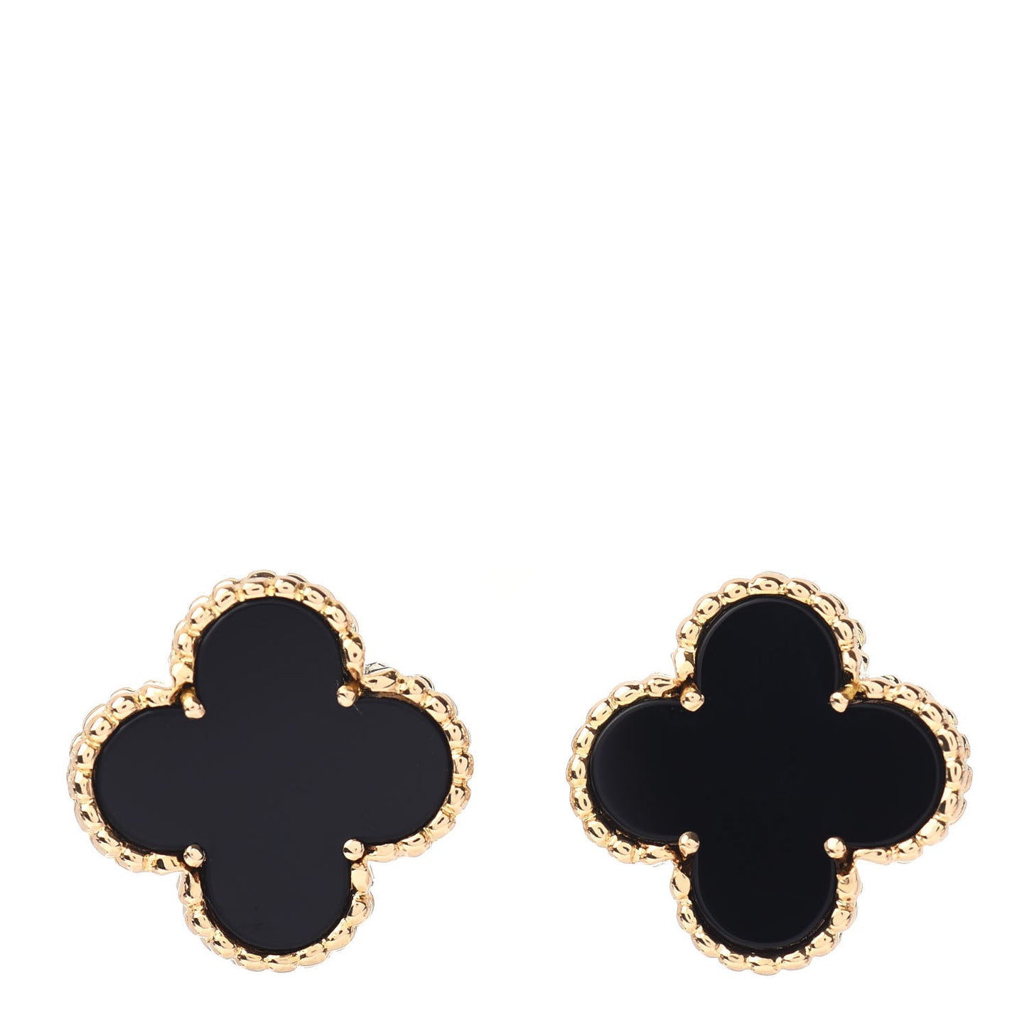 18K Yellow Gold Black Onyx Vintage Alhambra Earrings