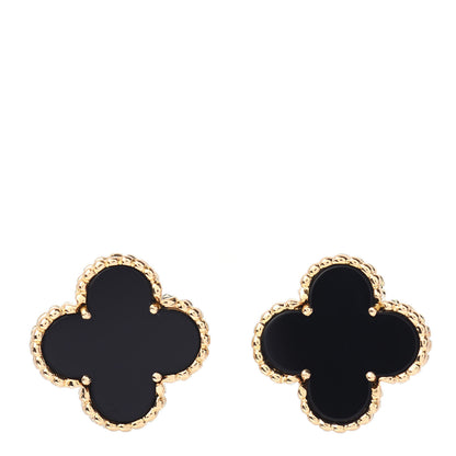 Van Cleef & Arpels 18K Yellow Gold Black Onyx Vintage Alhambra Earrings 1 of 4