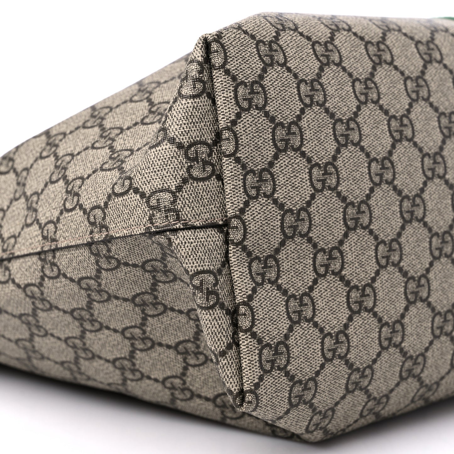 GG Supreme Monogram Textured Calfskin Web Medium Ophidia Shopping Tote Beige Ebony New Acero