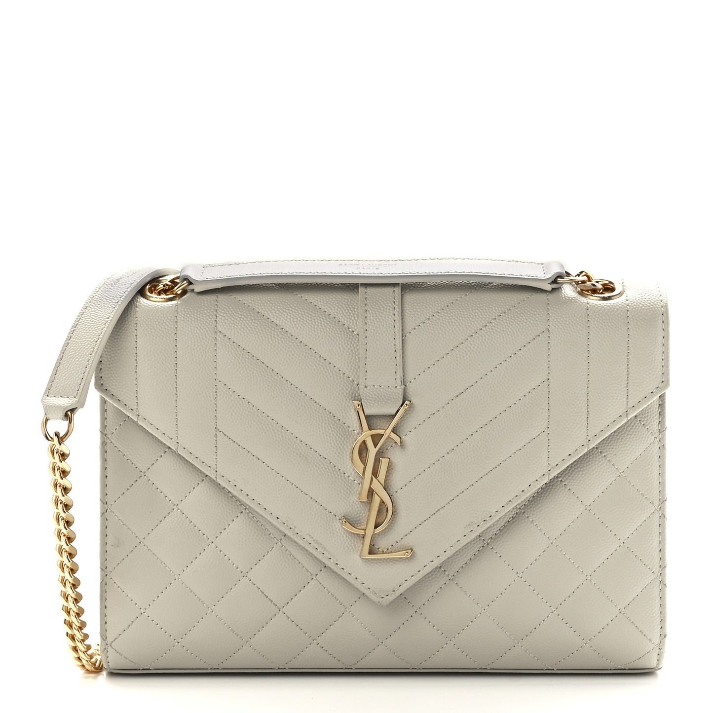 Grain De Poudre Textured Mixed Matelasse Medium Triquilt Monogram Satchel Crema Soft