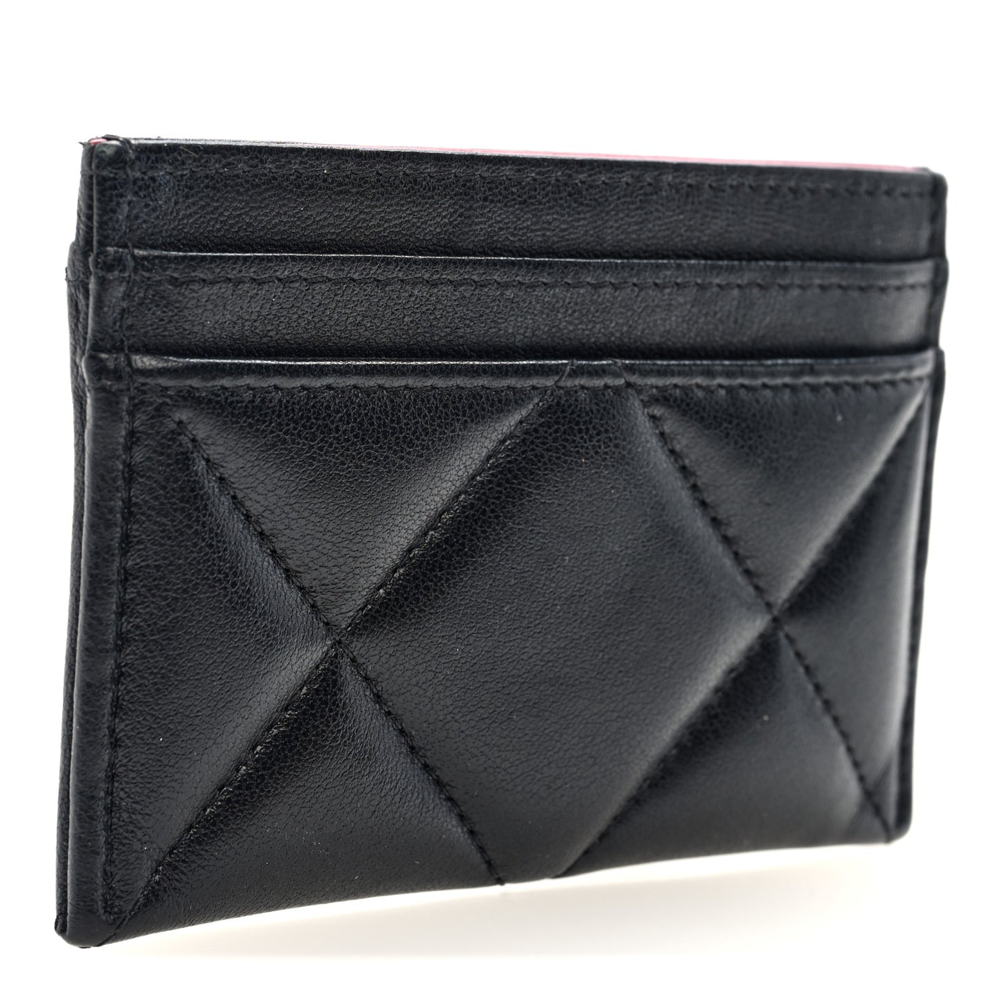Lambskin Quilted Chanel 19 Card Holder Black