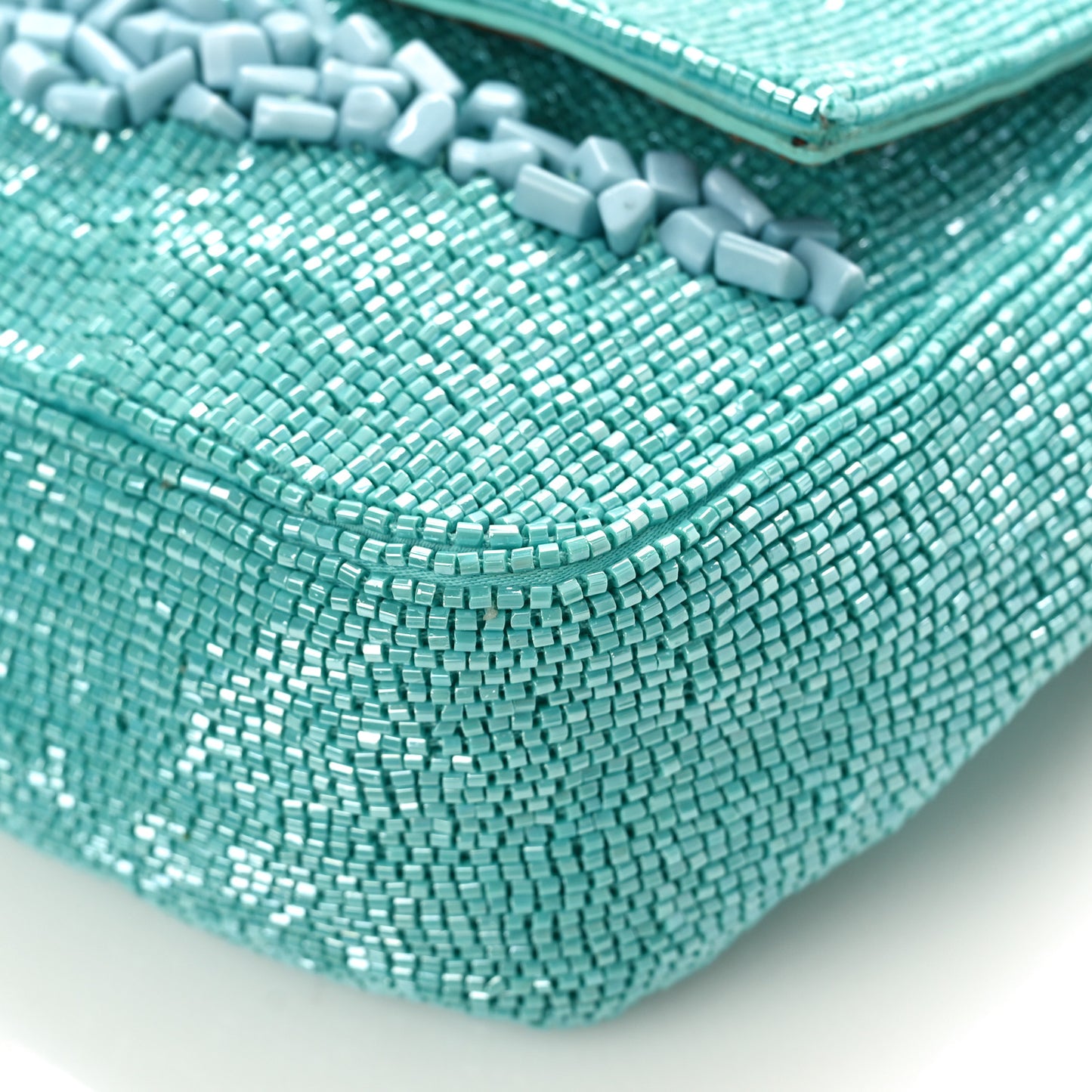 Rolling Stone Vitello Seta Bead Embroidered Re-Edition Baguette Spring Turquoise