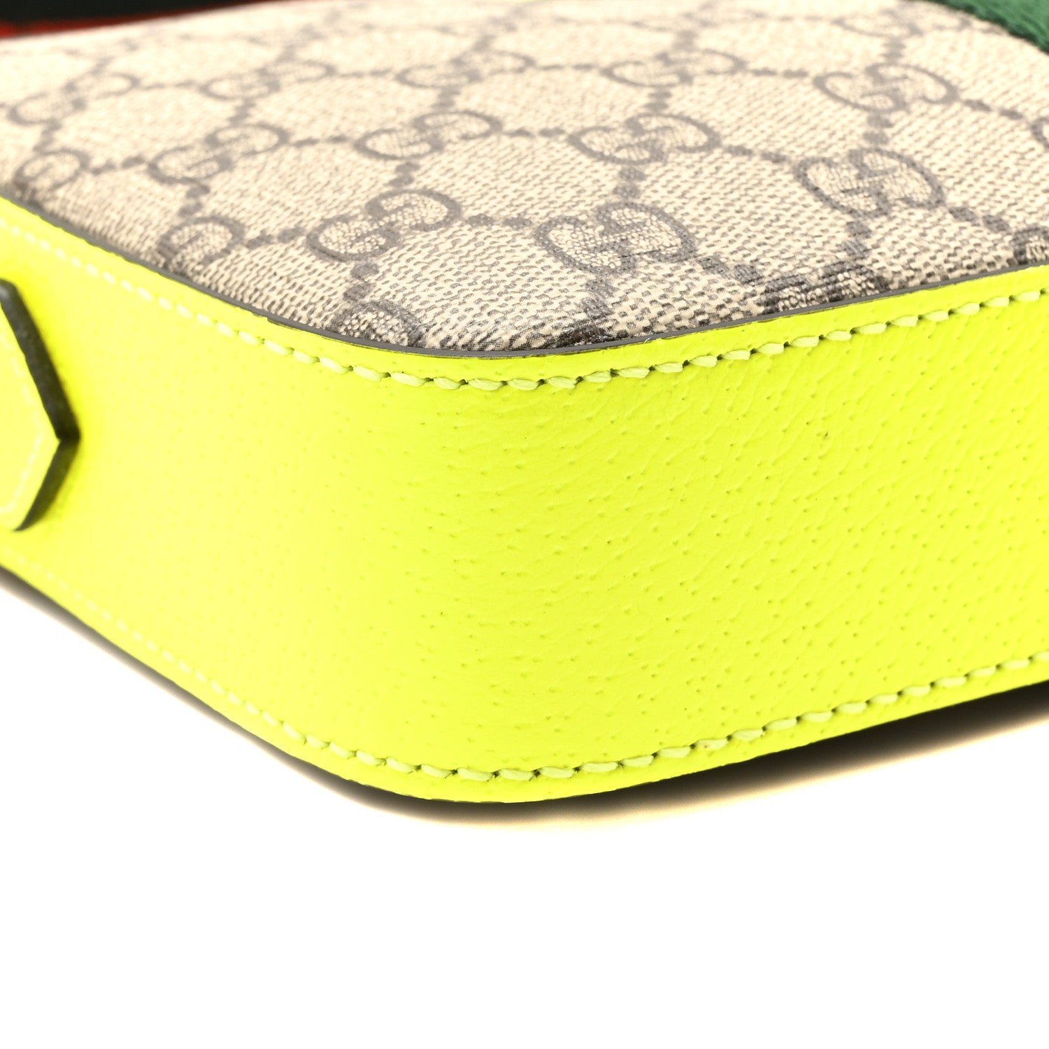 Gucci GG Supreme Monogram Textured Dollar Calfskin Web Ophidia Wristlet Shoulder Bag Beige Ebony Fluo Yellow 9 of 10