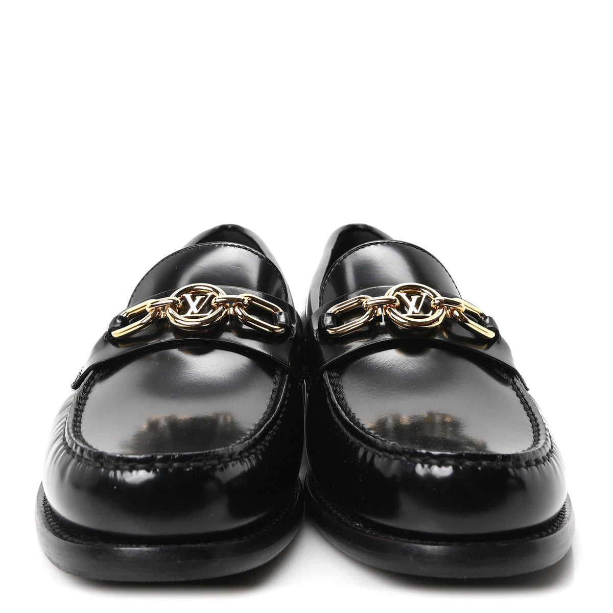 Glazed Calfskin Chess Flat Loafers 36.5 Black