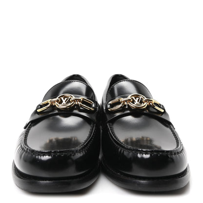 Louis Vuitton Glazed Calfskin Chess Flat Loafers 36.5 Black 3 of 10