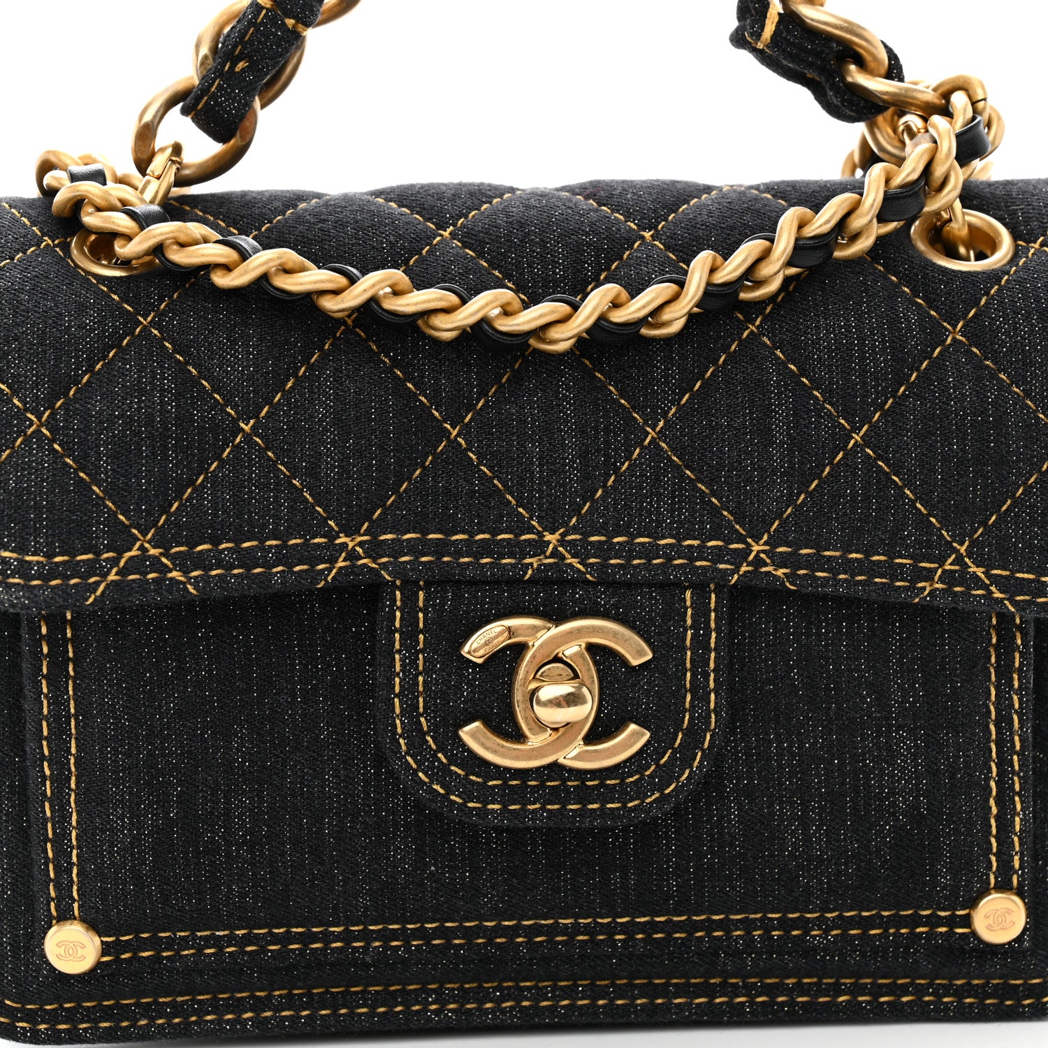 Chanel Denim Quilted Double You Mini Flap Black Golden 8 of 11
