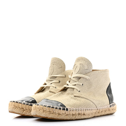 Chanel Crackled Calfskin High Top Espadrilles 39 Light Beige Black 3 of 10