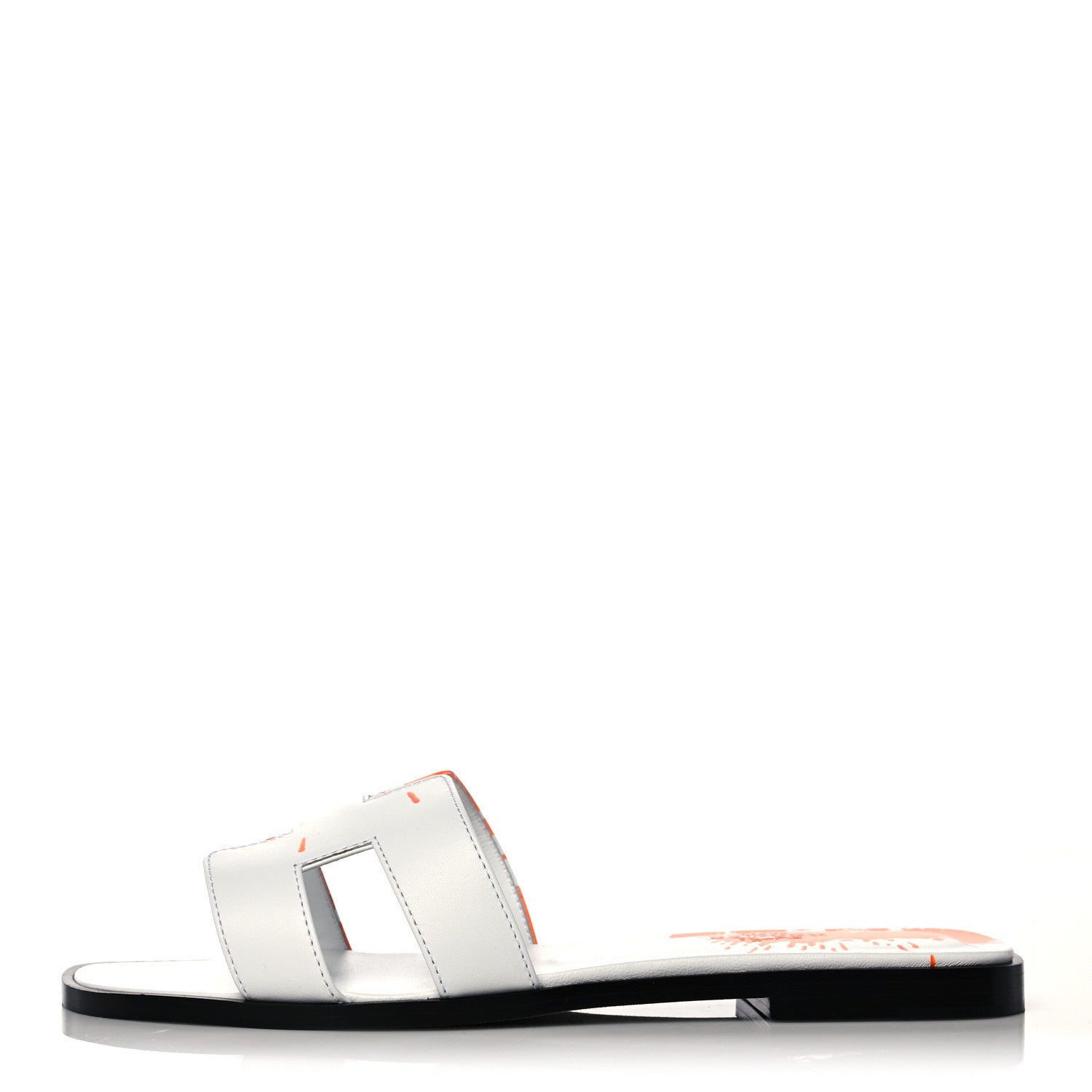 Hermes Calfskin Printed Peinture Fraiche Oran Sandals 37 White Orange 1 of 9