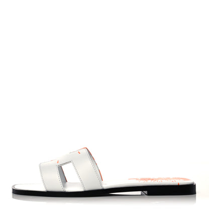 Hermes Calfskin Printed Peinture Fraiche Oran Sandals 37 White Orange 1 of 9