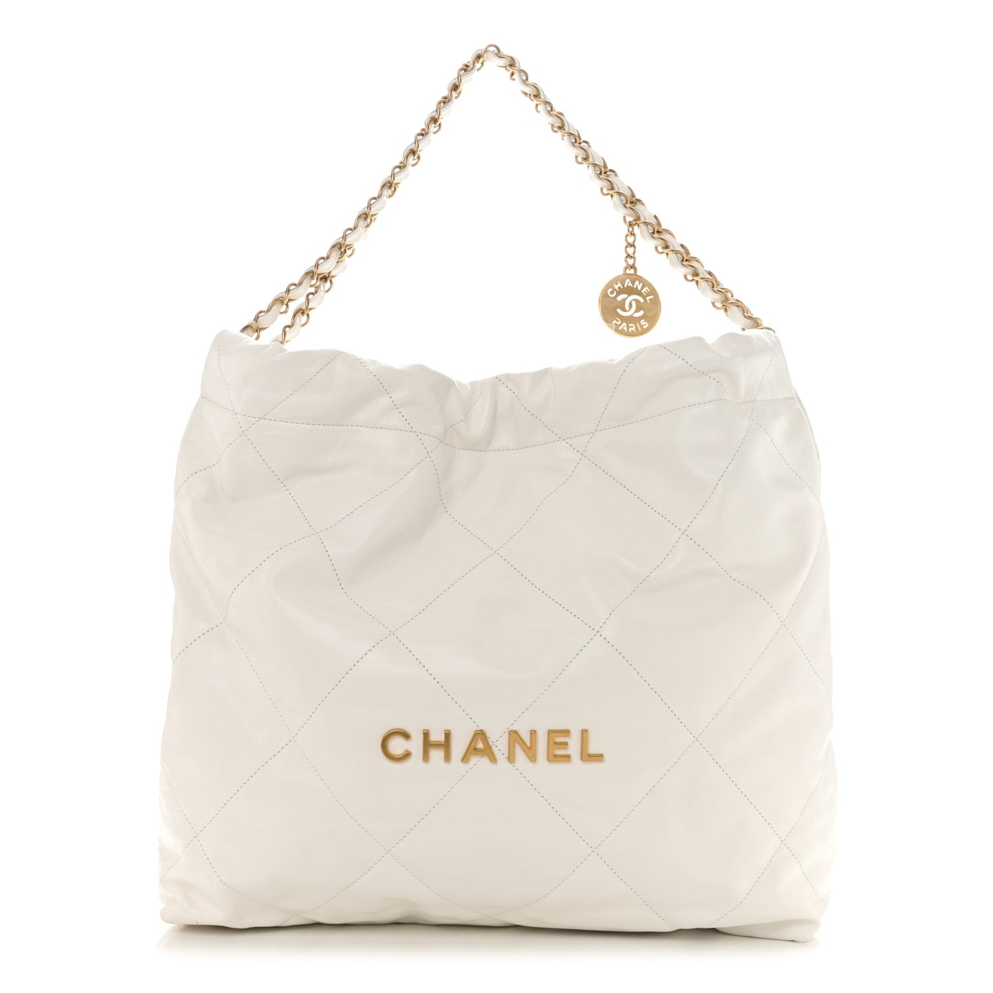 Shiny Calfskin Quilted Chanel 22 White