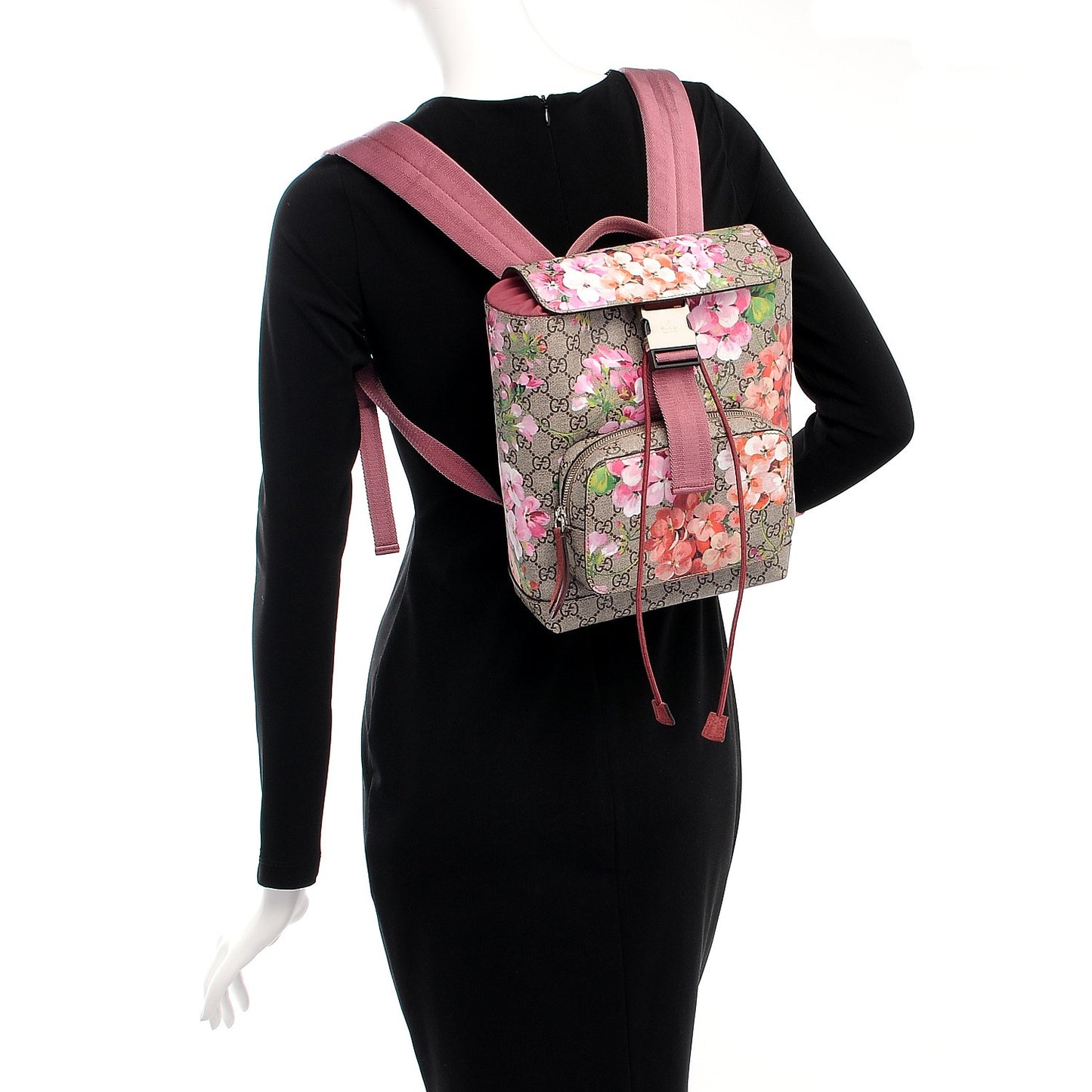 GG Supreme Monogram Blooms Small Single Buckle Backpack Beige Multicolor Dry Rose