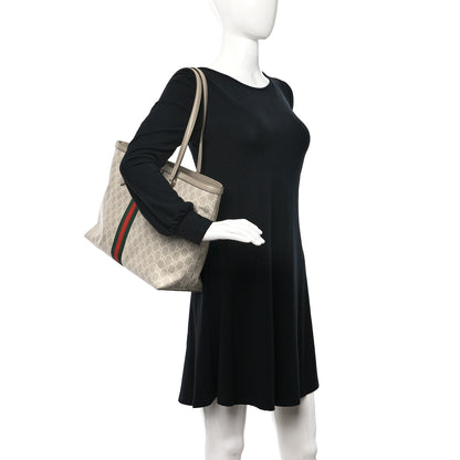 Gucci GG Supreme Monogram Textured Dollar Calfskin Web Medium Ophidia Shopping Tote Beige Mystic White Oatmeal 2 of 10
