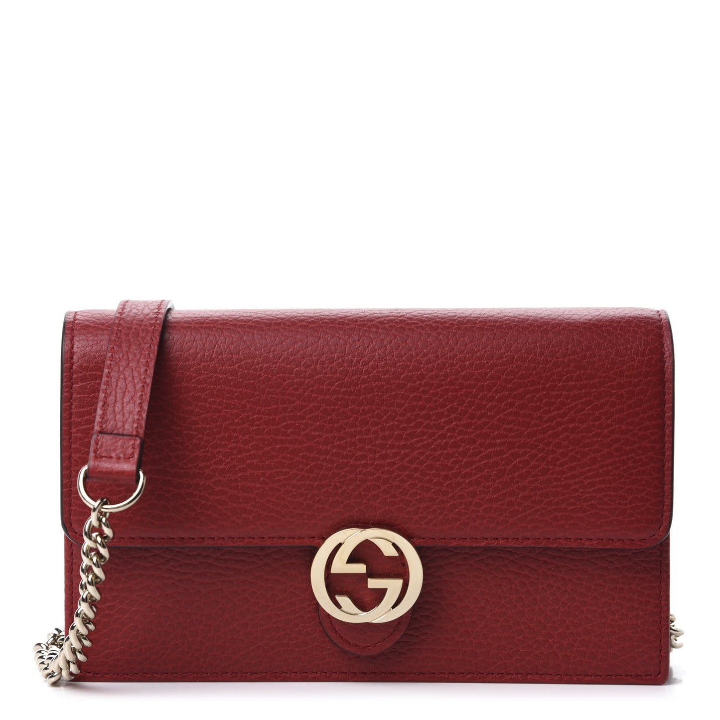 Dollar Calfskin Interlocking G Chain Wallet Red
