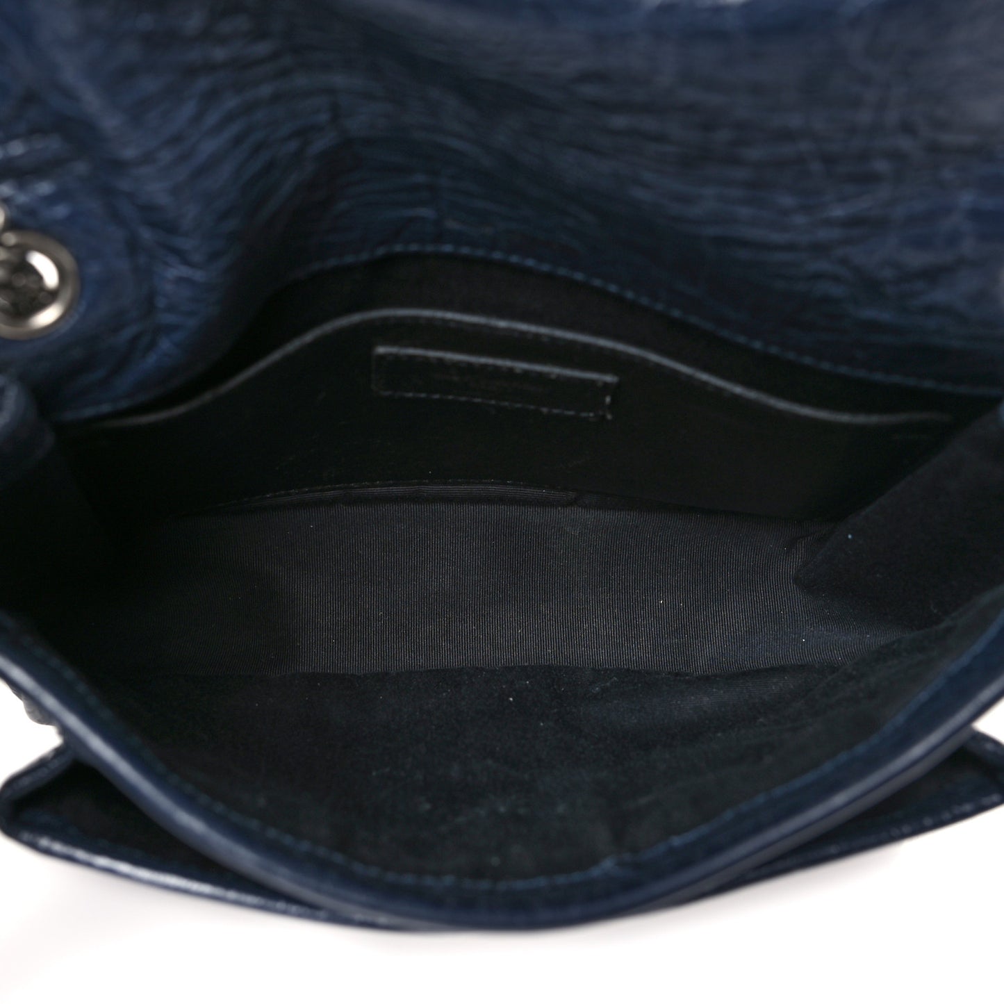 Crinkled Calfskin Matelasse Monogram Baby Niki Chain Satchel Navy