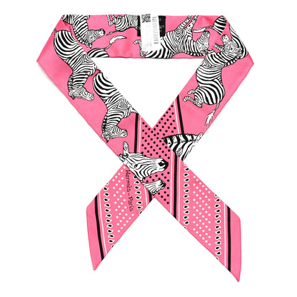 Hermes Silk Les Zebres Twilly Rose Bonbon Black 1 of 4