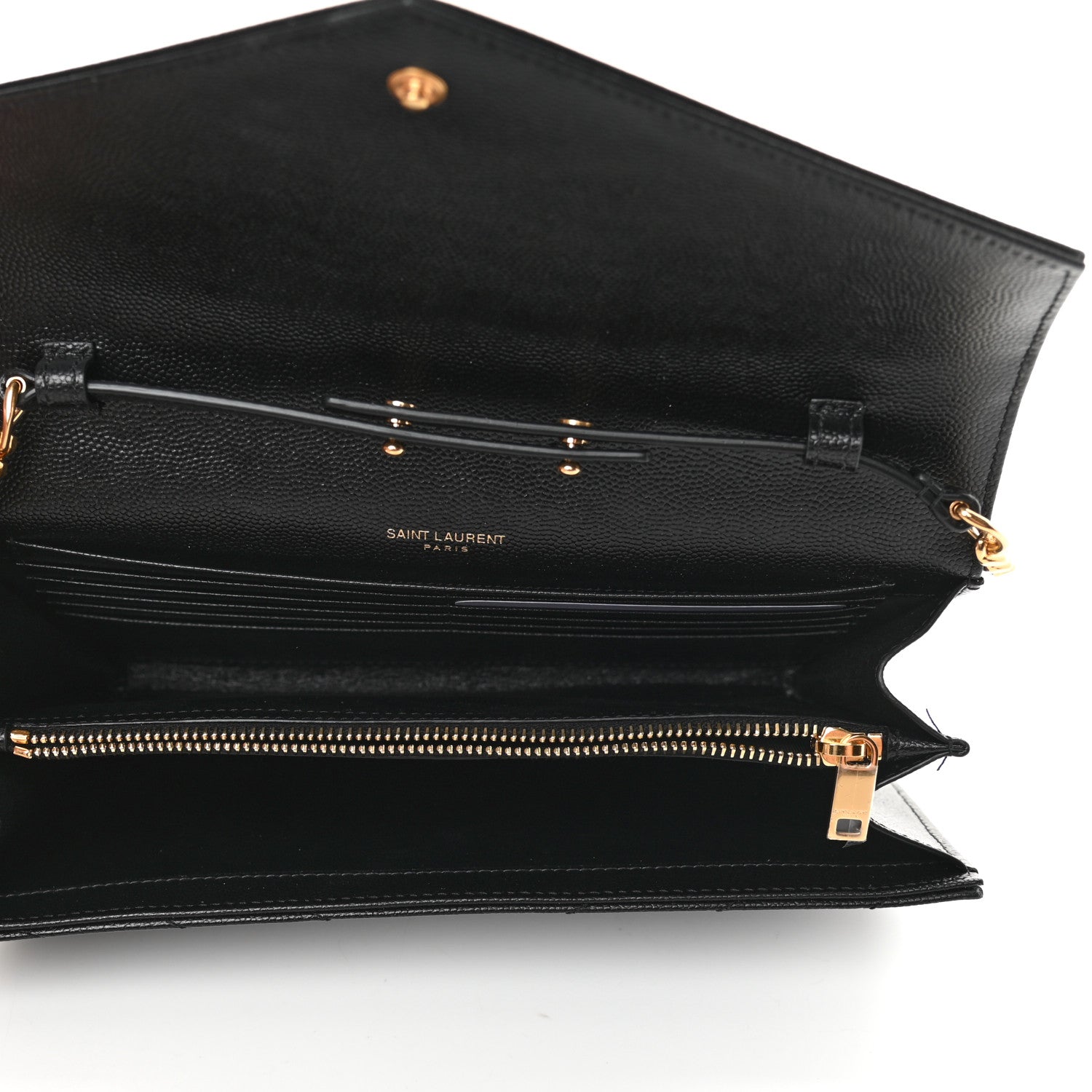Saint Laurent Grain De Poudre Matelasse Chevron Monogram Chain Wallet Black 5 of 10