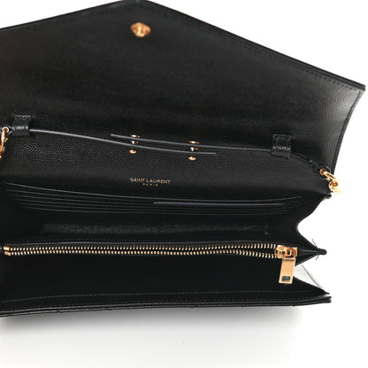Saint Laurent Grain De Poudre Matelasse Chevron Monogram Chain Wallet Black 5 of 10
