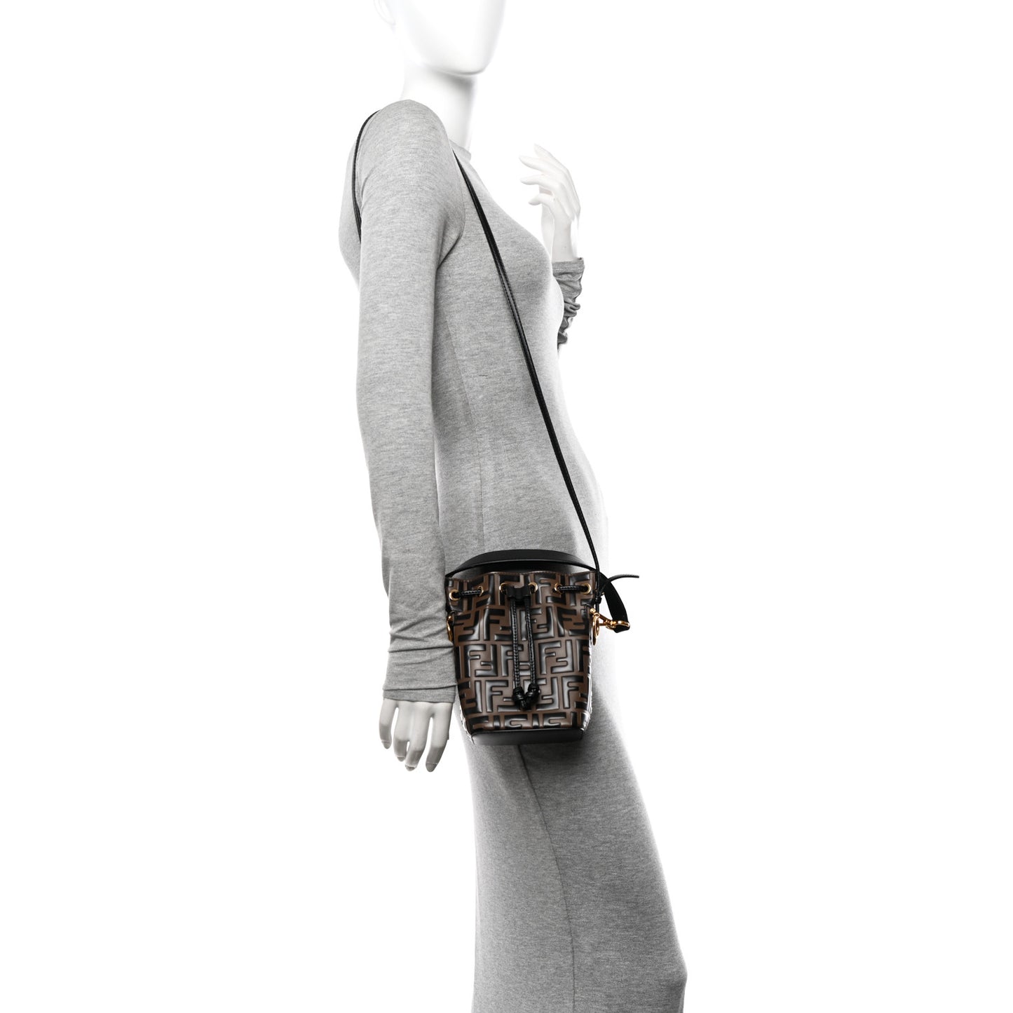 Vitello Liberty F is Fendi Bi-Color FF 1974 Embossed Mini Mon Tresor Bucket Bag Maya Black