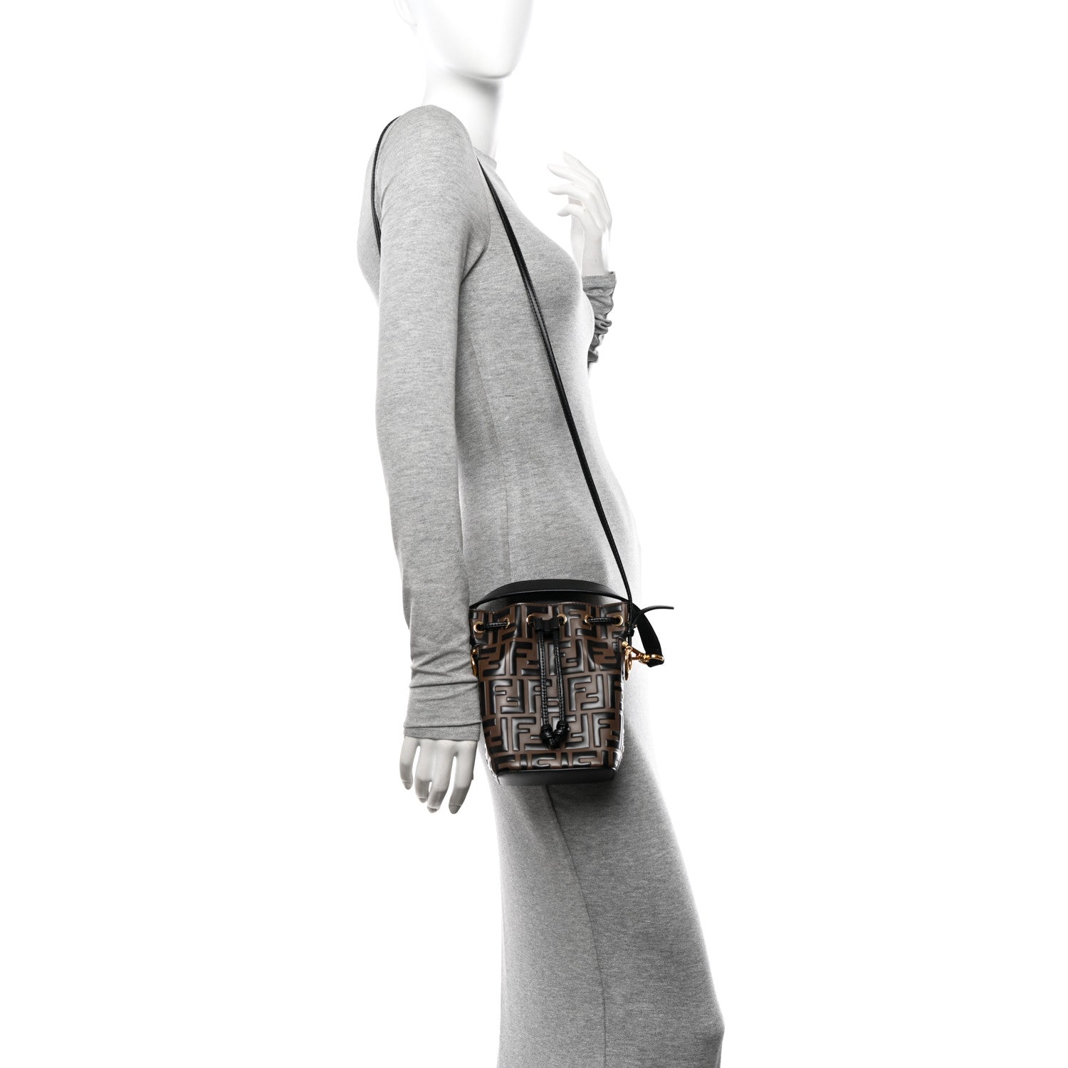 Fendi Vitello Liberty F is Fendi Bi-Color FF 1974 Embossed Mini Mon Tresor Bucket Bag Maya Black 2 of 12