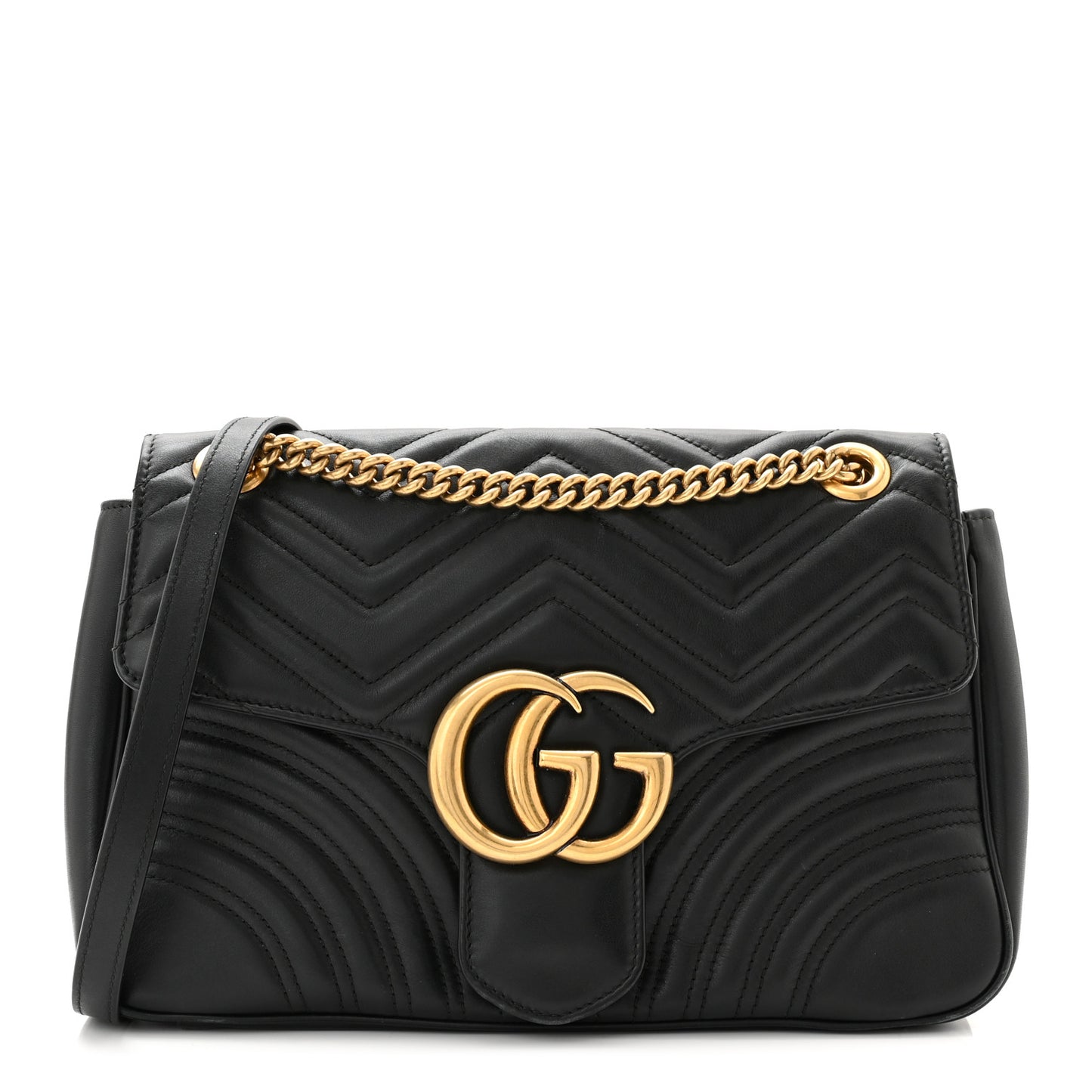 Calfskin Matelasse Medium GG Marmont Shoulder Bag Black