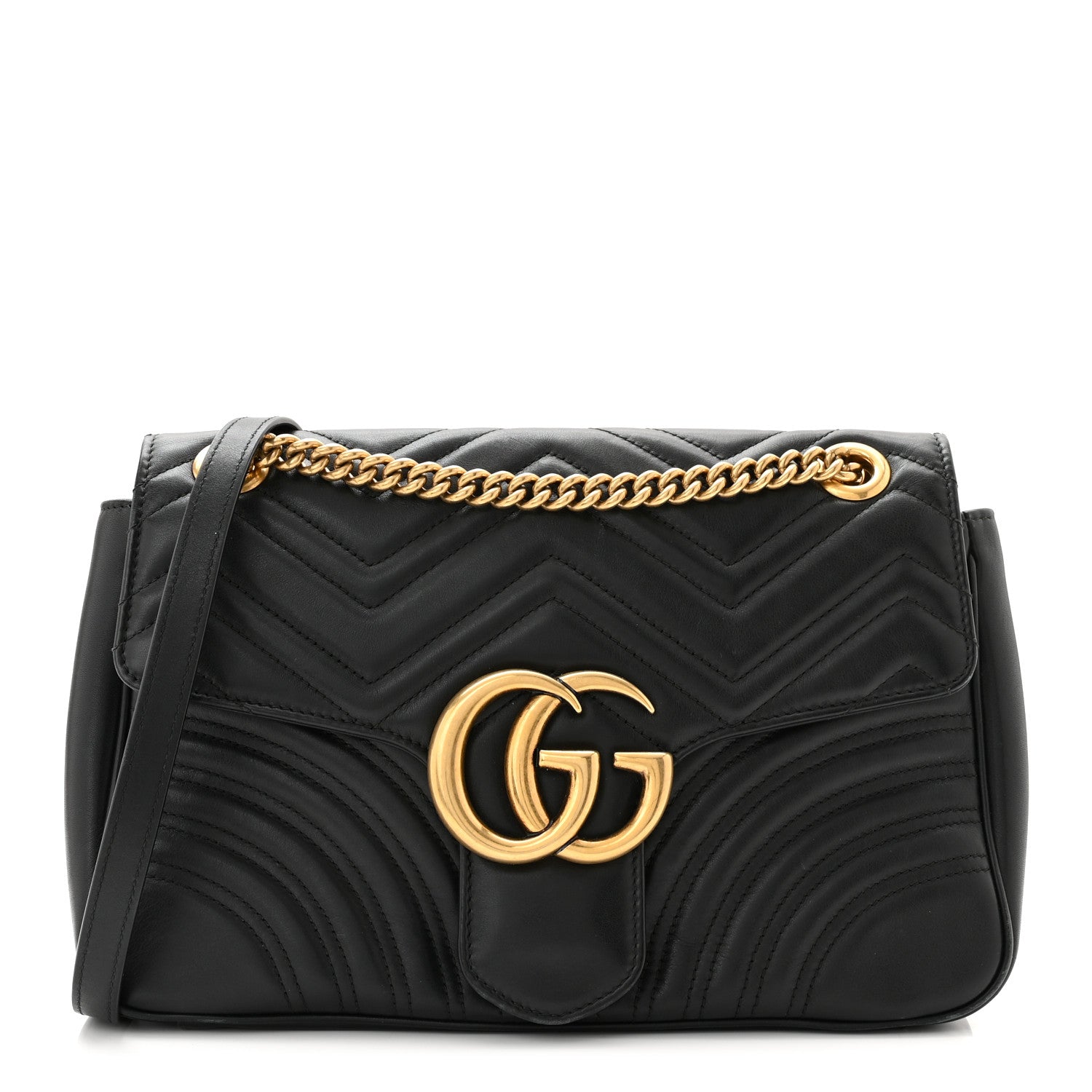 Gucci Calfskin Matelasse Medium GG Marmont Shoulder Bag Black 1 of 10