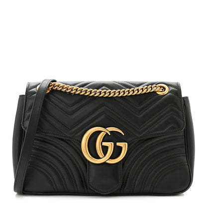 Gucci Calfskin Matelasse Medium GG Marmont Shoulder Bag Black 1 of 10