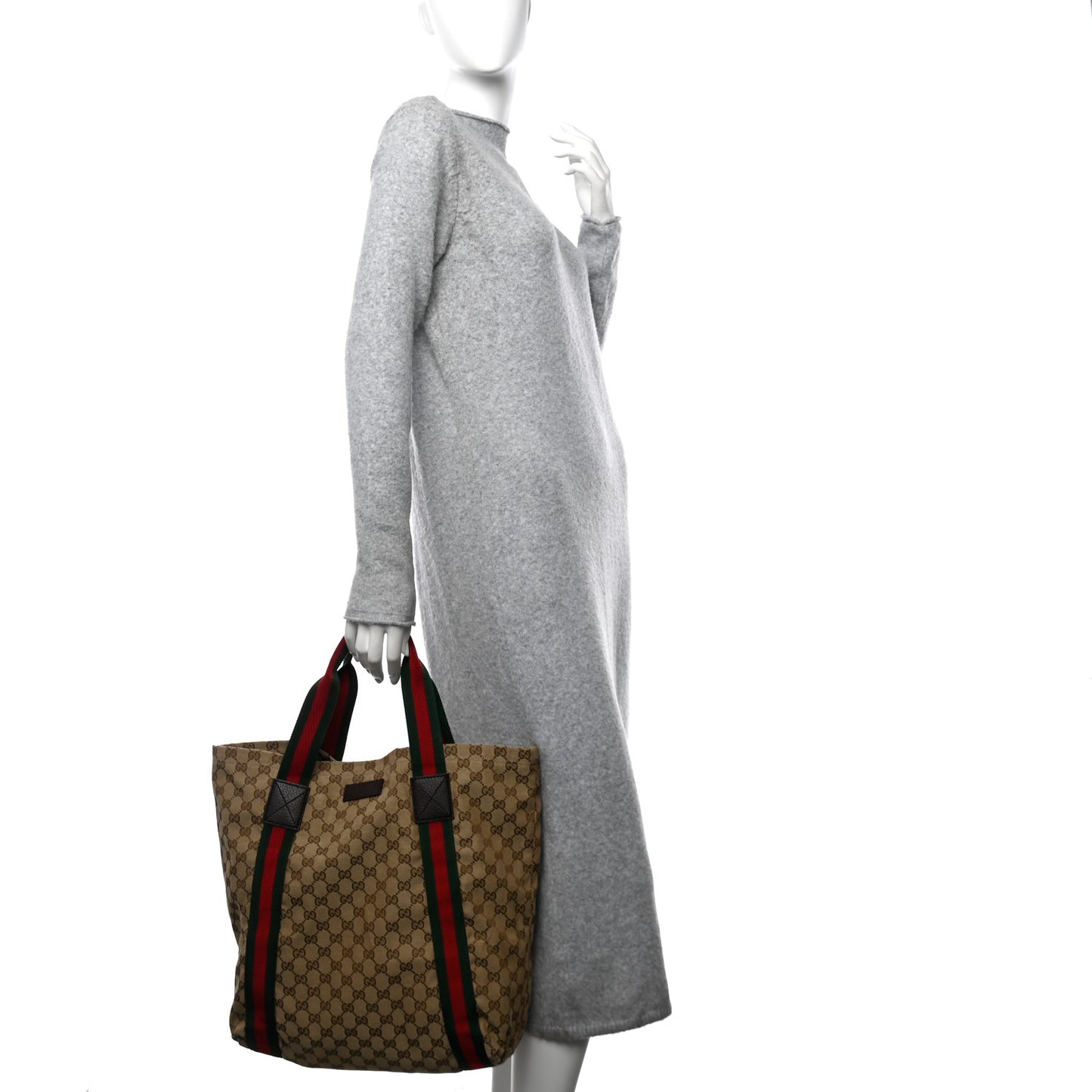 GG Monogram Medium Web Handle Vertical Tote Dark Brown