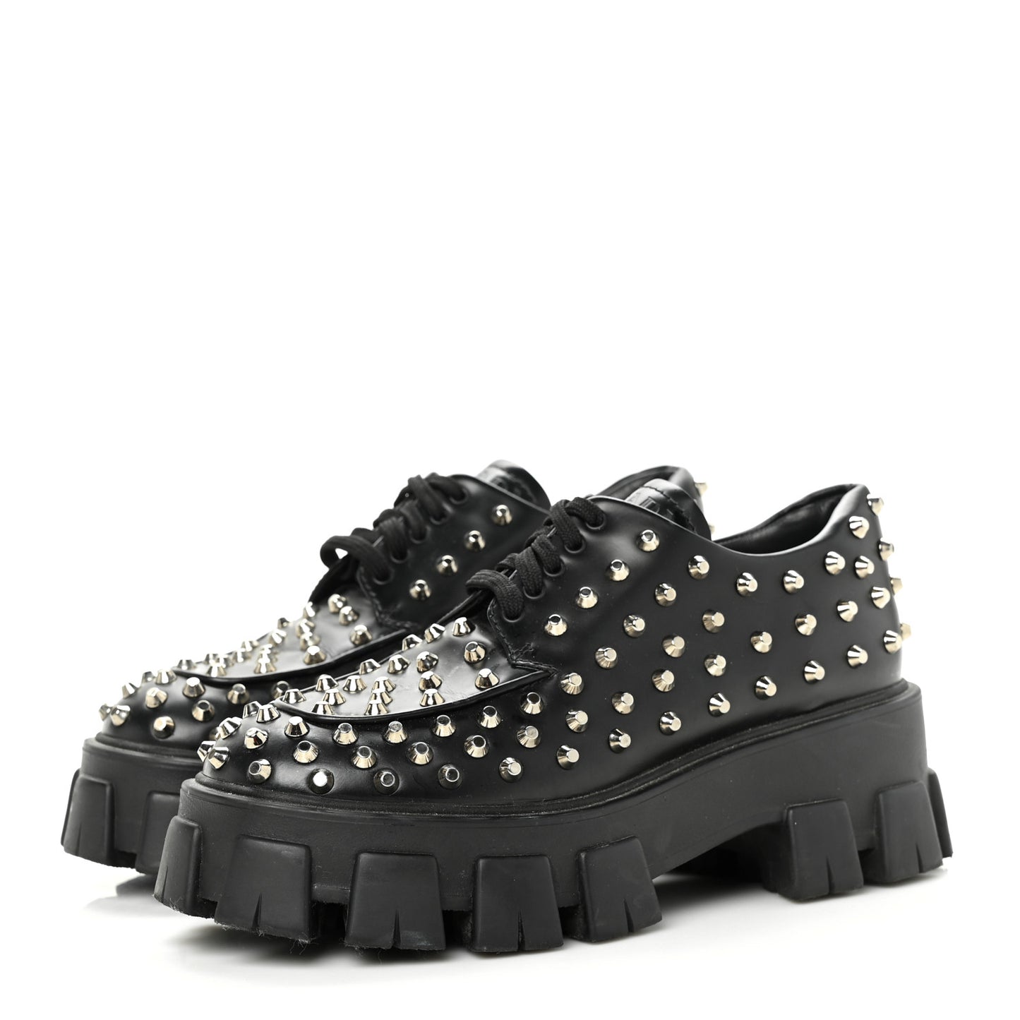 Spazzolato Rois Studded Lace Up Monolith 55mm Derby Loafers 37.5 Black