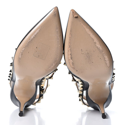 Valentino Garavani Pebbled Calfskin Rockstud Ankle Strap 100mm Pumps 35.5 Black 6 of 8