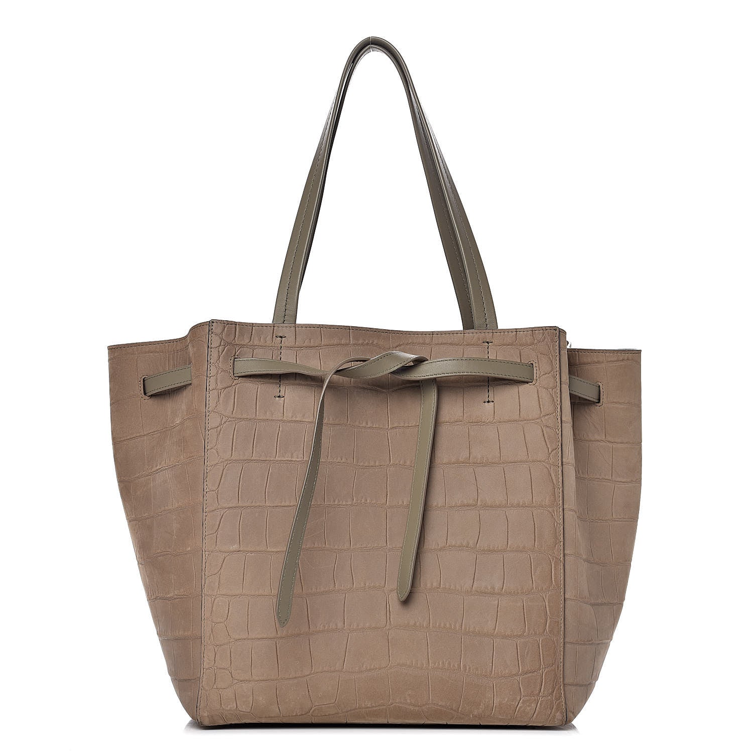 Celine Crocodile Embossed Nubuck Small Belt Cabas Phantom Beige 1 of 11