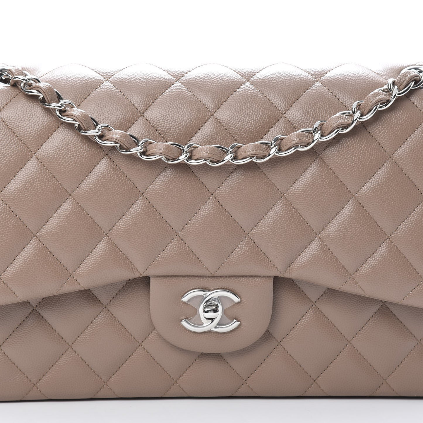 Caviar Quilted Jumbo Double Flap Dark Beige