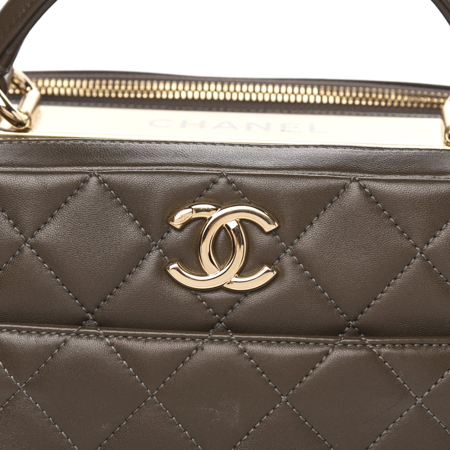 Lambskin Quilted Medium Trendy CC Bowling Bag Dark Khaki