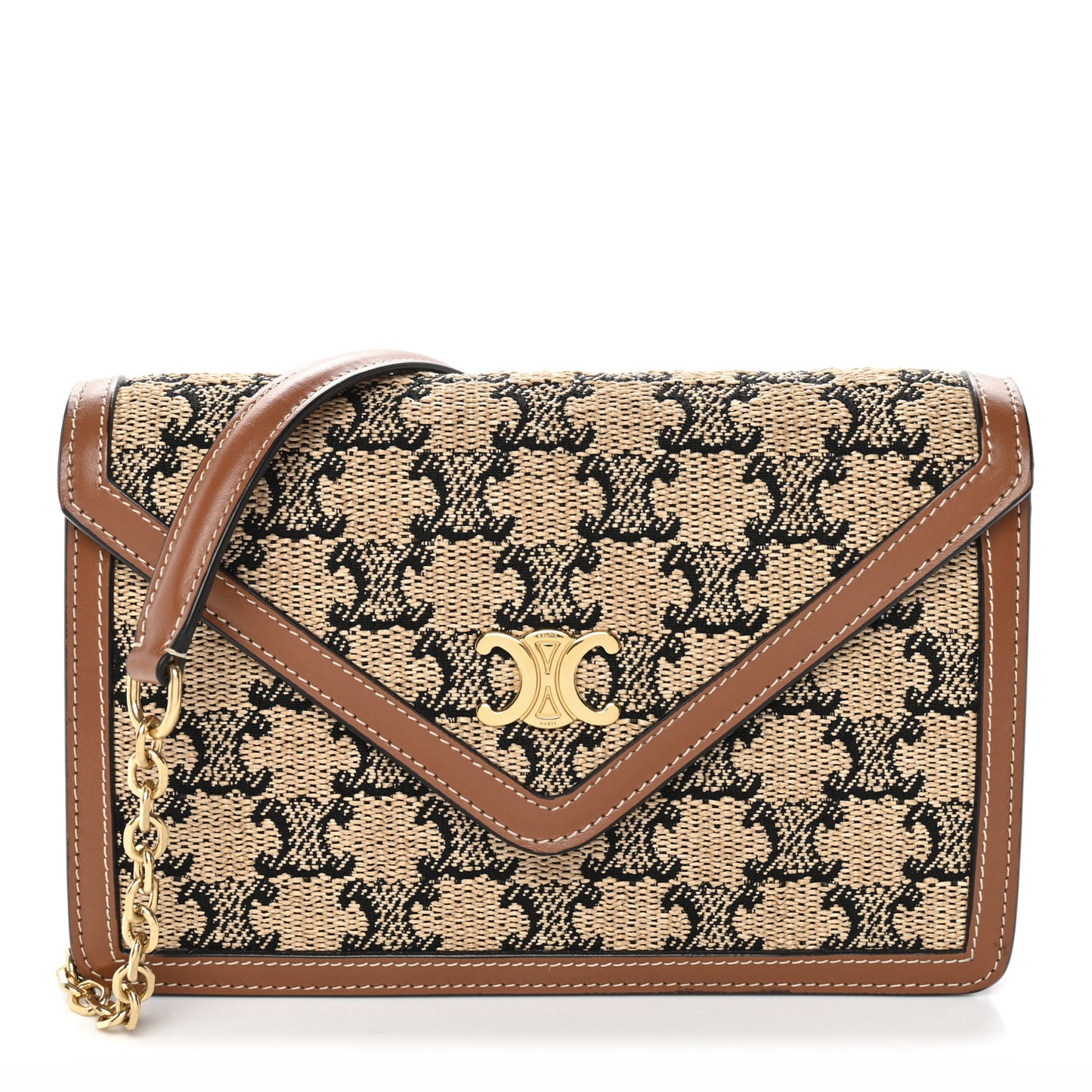 Raffia Jacquard Calfskin Triomphe Wallet on Chain Natural Tan
