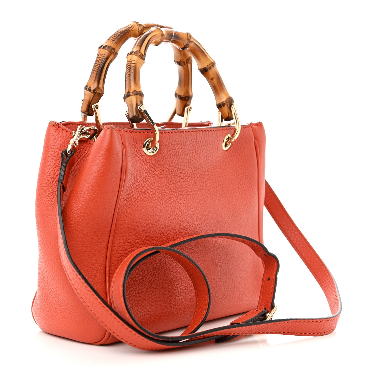 Gucci Calfskin Mini Bamboo Shopper Tote Dark Orange 3 of 15