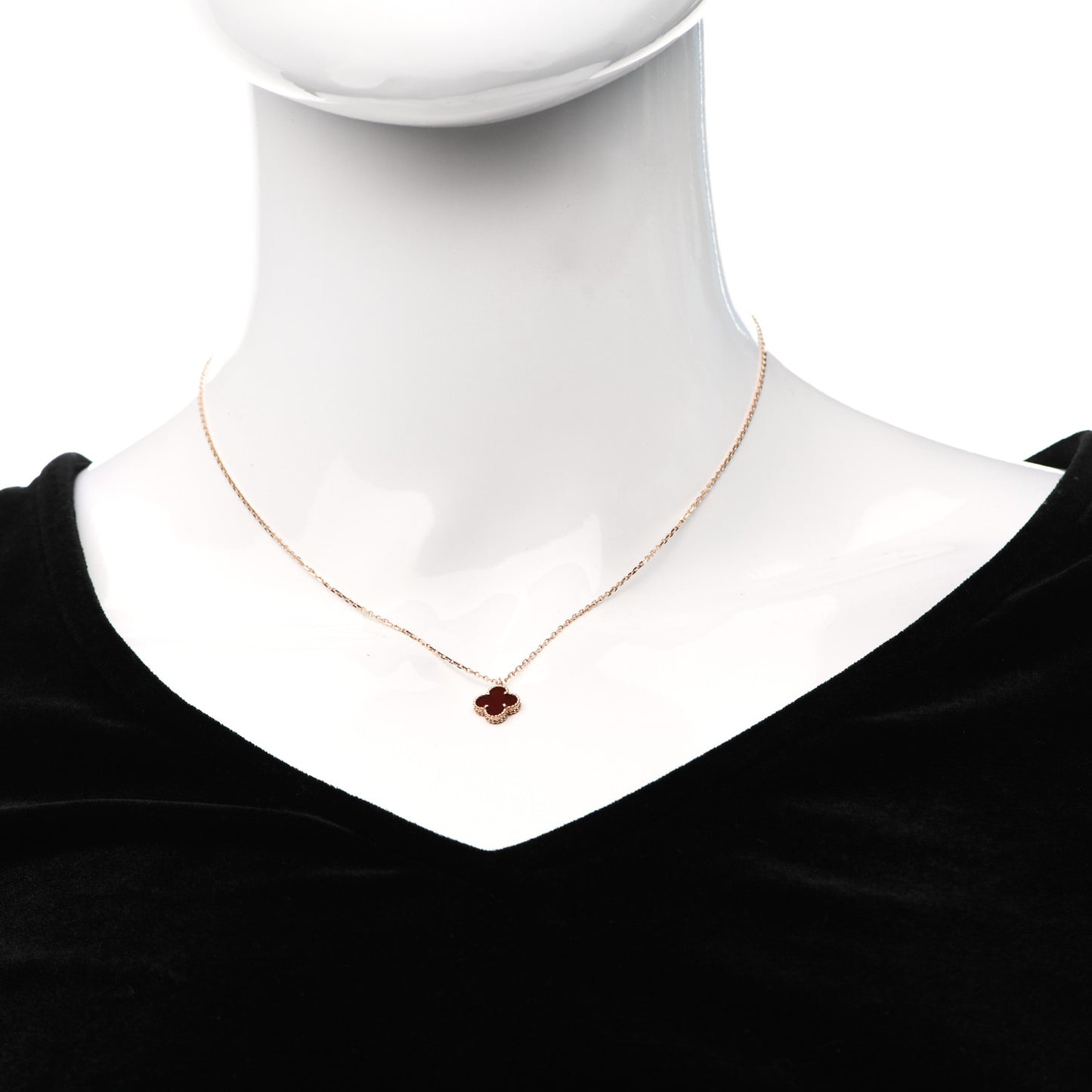 18K Rose Gold Carnelian Sweet Alhambra Pendant Necklace