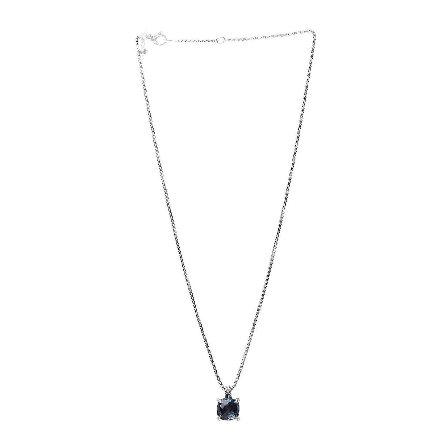 Sterling Silver Diamond Hampton Blue Topaz 11mm Chatelaine Pendant Necklace