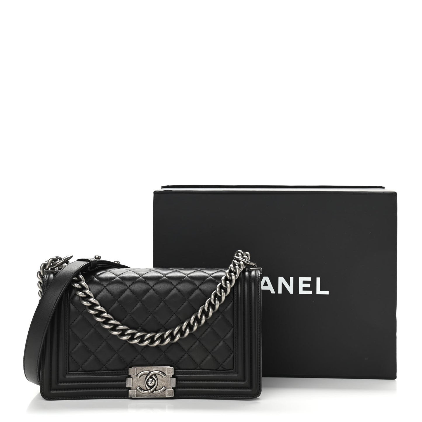 Lambskin Quilted Medium Boy Flap Black