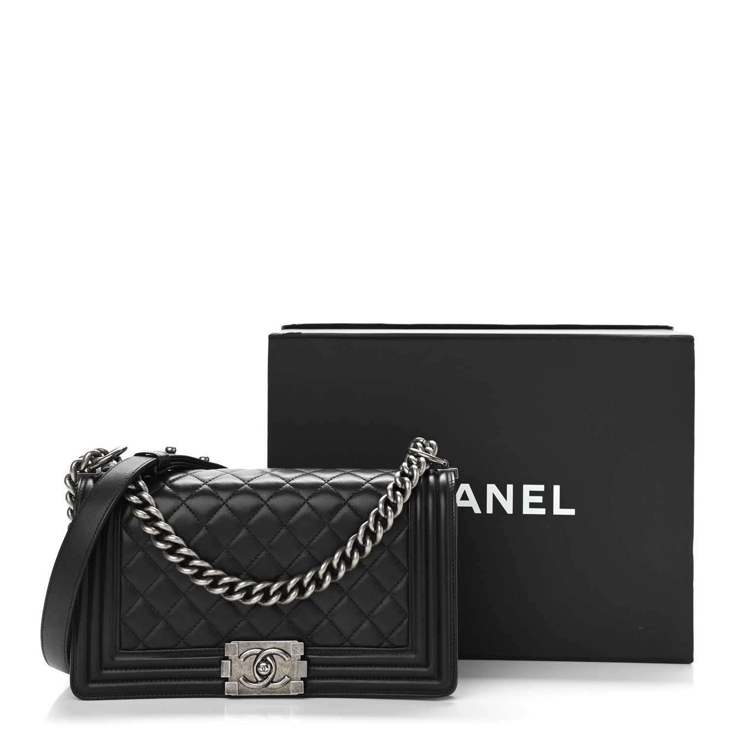 Chanel Lambskin Quilted Medium Boy Flap Black 11 of 12