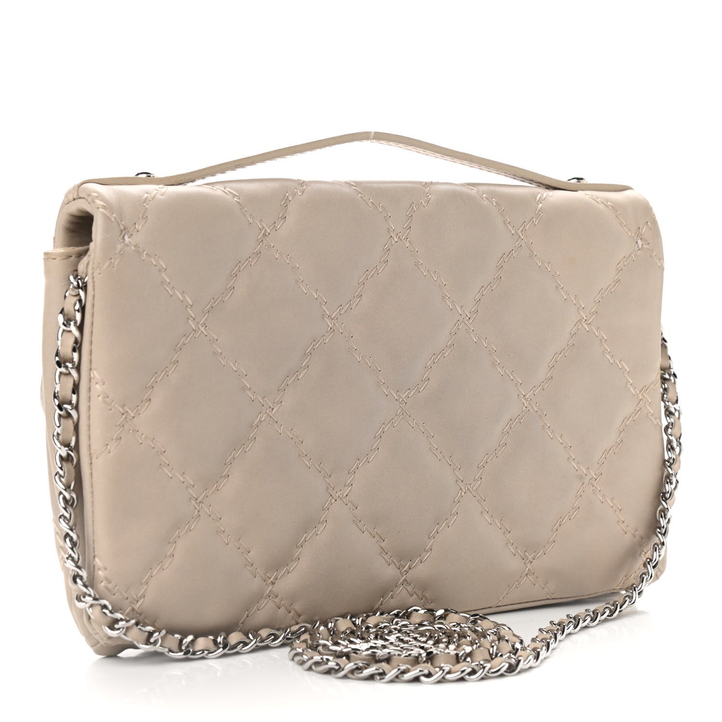 Calfskin Quilted Double Stitch Hamptons Clutch with Chain Beige Clair
