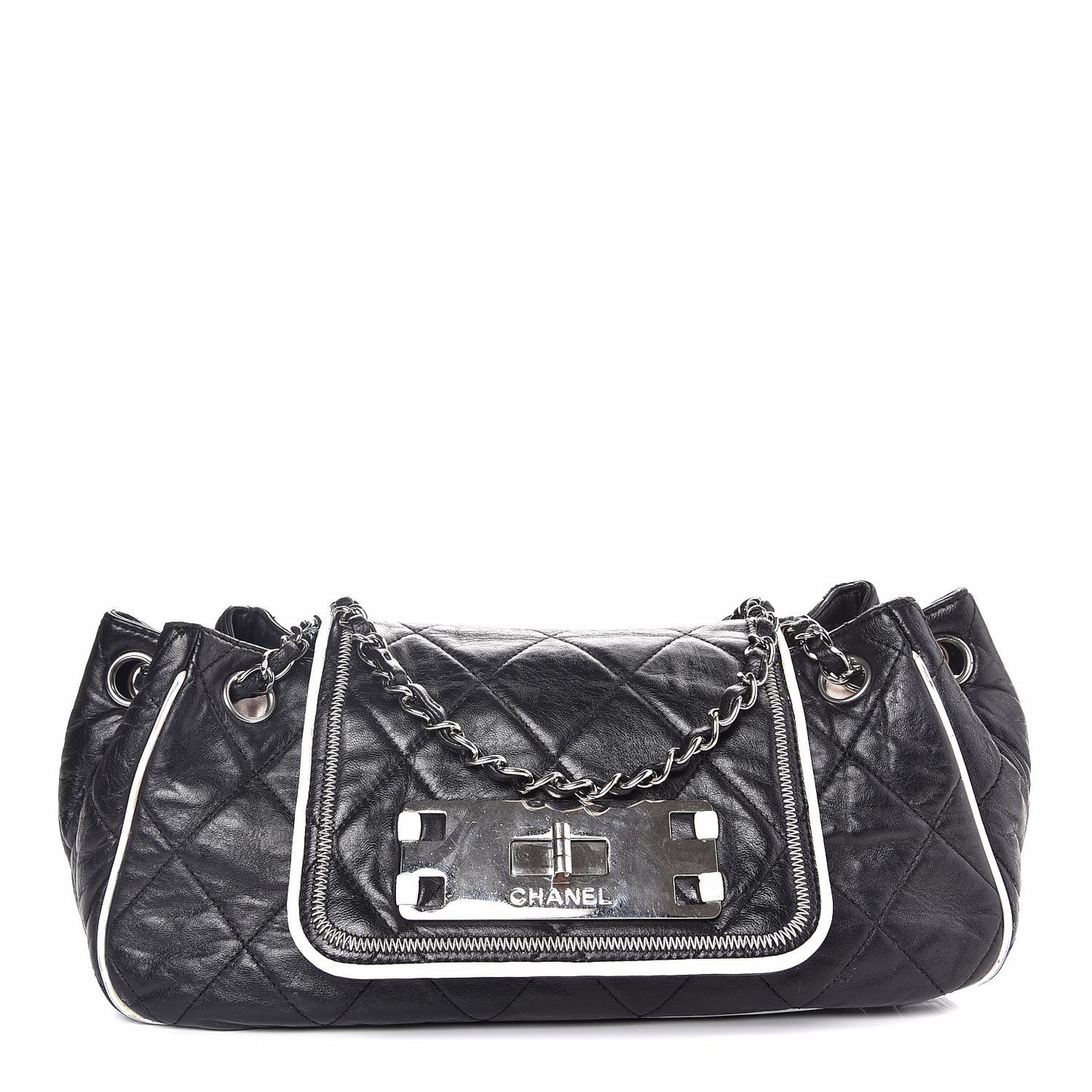 Lambskin Quilted East West Accordion Flap Black