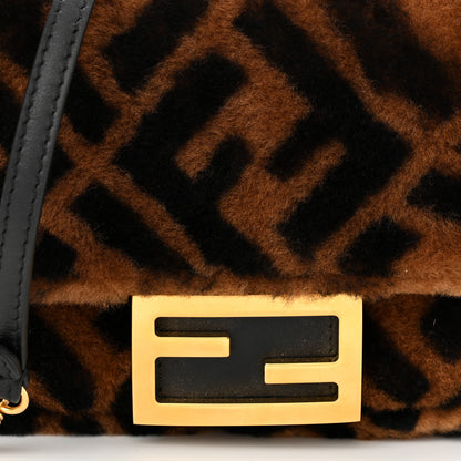 Fendi Shearling Vitello Dolce Macro FF 1974 Mini Baguette Tobacco Black 9 of 11