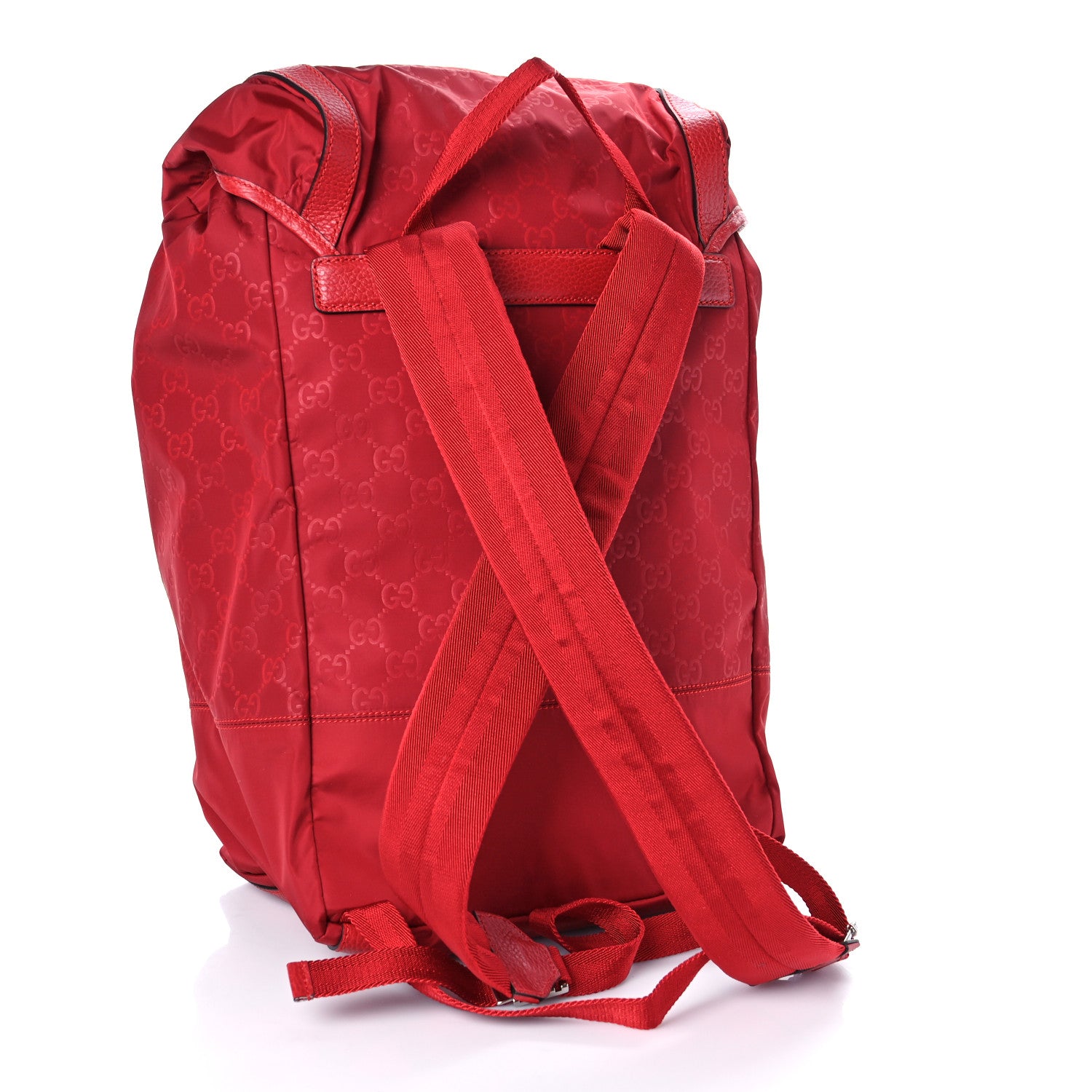 Gucci Nylon Monogram Dollar Calfskin Medium Light Double Buckle Backpack Vibrant Red 3 of 9