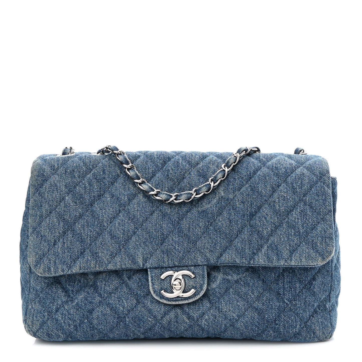 Denim Quilted CC Print Jumbo Single Flap Blue