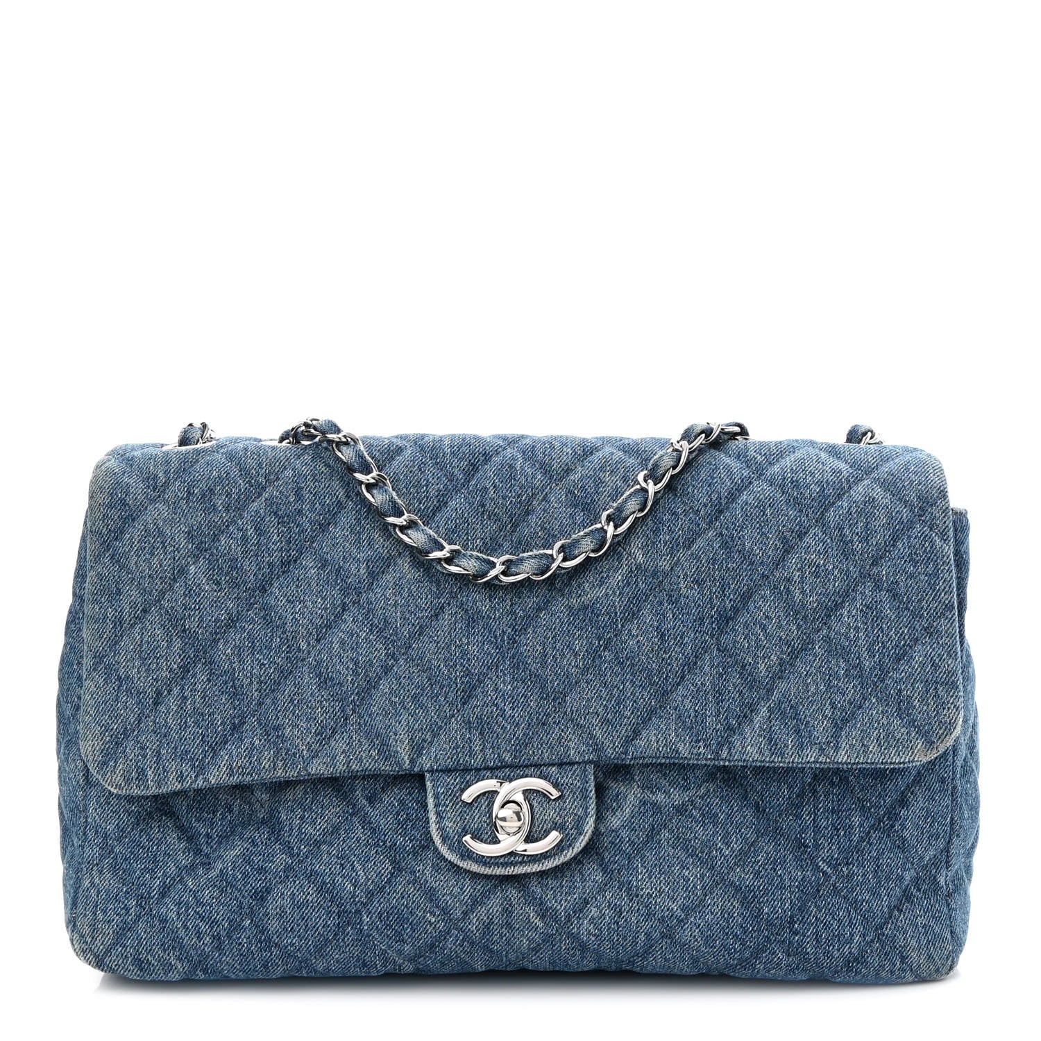 Chanel Denim Quilted CC Print Jumbo Single Flap Blue 1 of 8