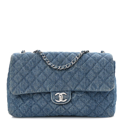 Chanel Denim Quilted CC Print Jumbo Single Flap Blue 1 of 8