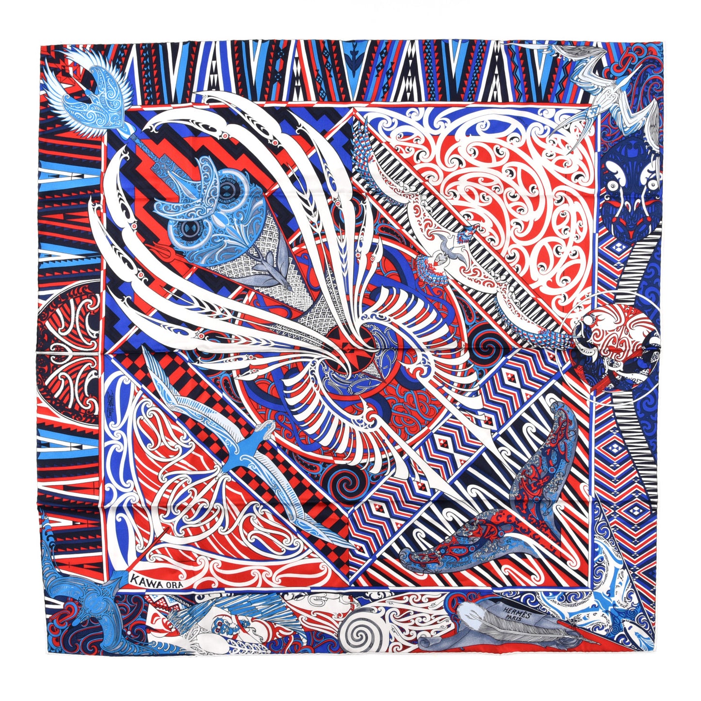 Silk Kawa Ora Scarf 90 Bleu Rouge White
