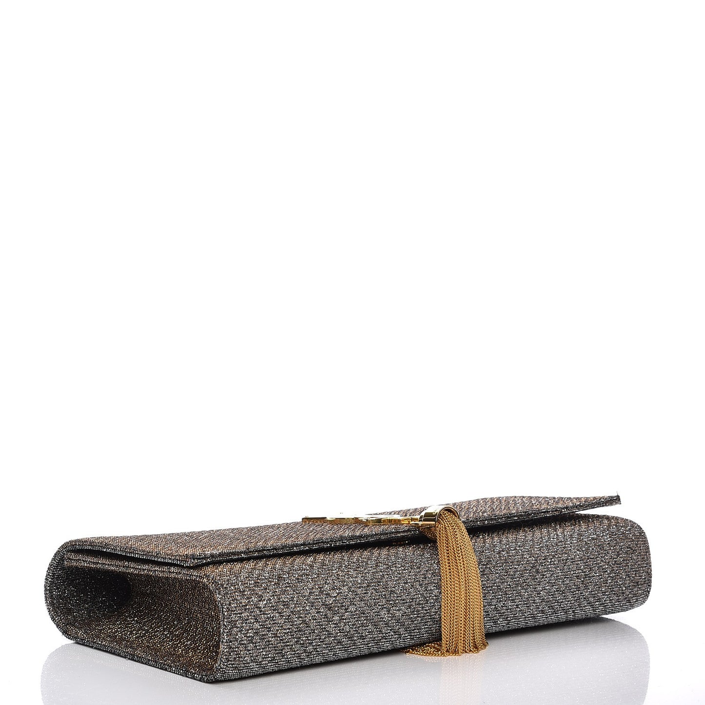 Metallic Canvas Woven Classic Monogram Kate Tassel Clutch Silver Gold