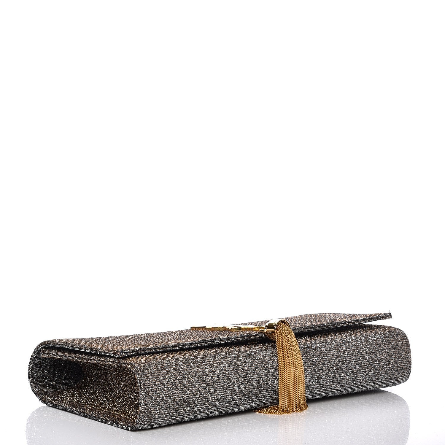Saint Laurent Metallic Canvas Woven Classic Monogram Kate Tassel Clutch Silver Gold 4 of 7
